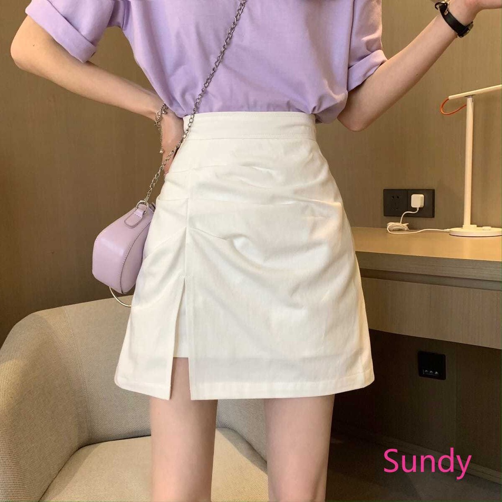 Chân Váy Lưng Cao Xẻ Tà Thời Trang Mùa Hè Hàn Quốc Cho Nữ