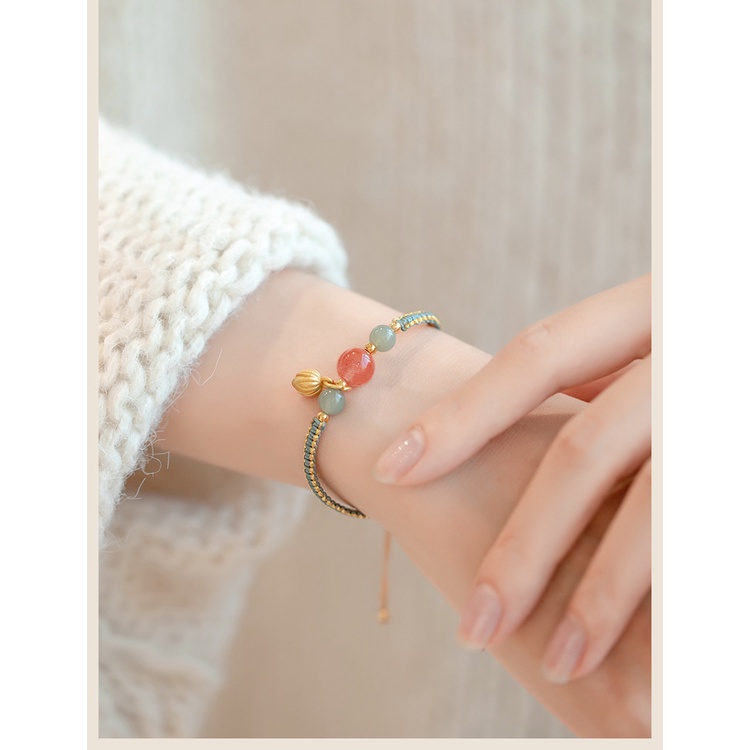 Hàng Mới Về [Hàng Mới Về] Vòng Tay Dây Bện Xỏ Hạt Đỏ May Mắn Phong Cách Trung Hoa Có Thể Điều Chỉnh Kích Thước