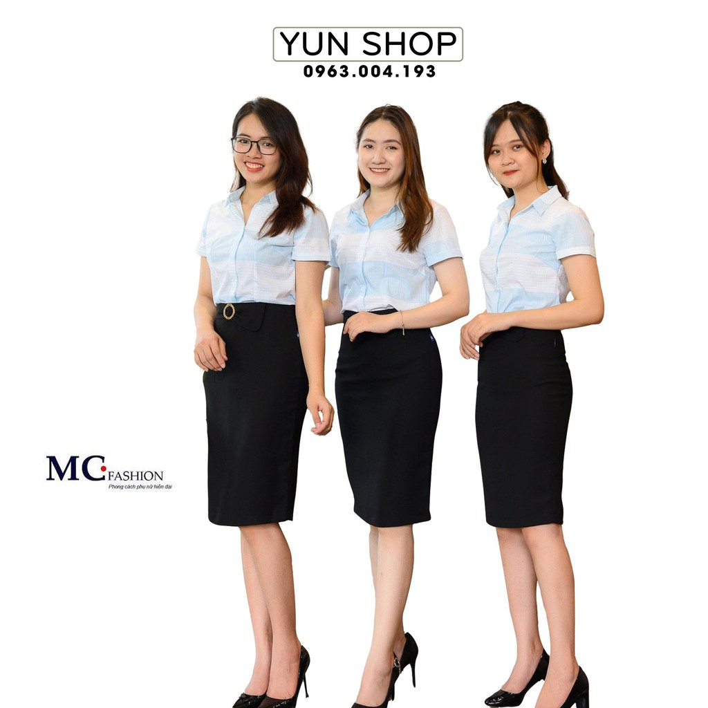Áo sơ mi nữ- áo công sở Bambo ngắn tay hoạ tiết kẻ to A672,đồng phục công sở