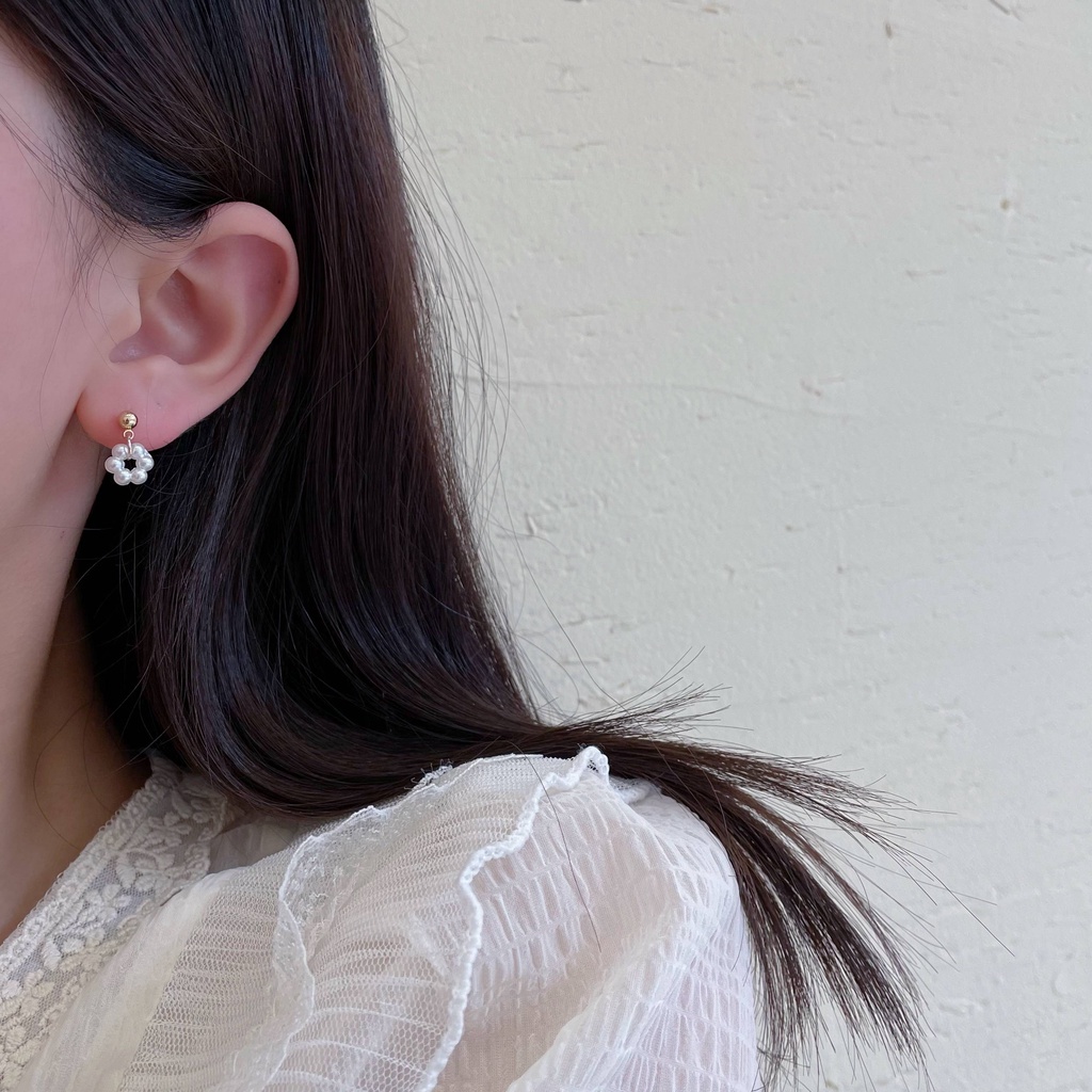 Set 6 đôi bông tai bạc S925 đính ngọc trai phong cách retro Hàn Quốc cho nữ