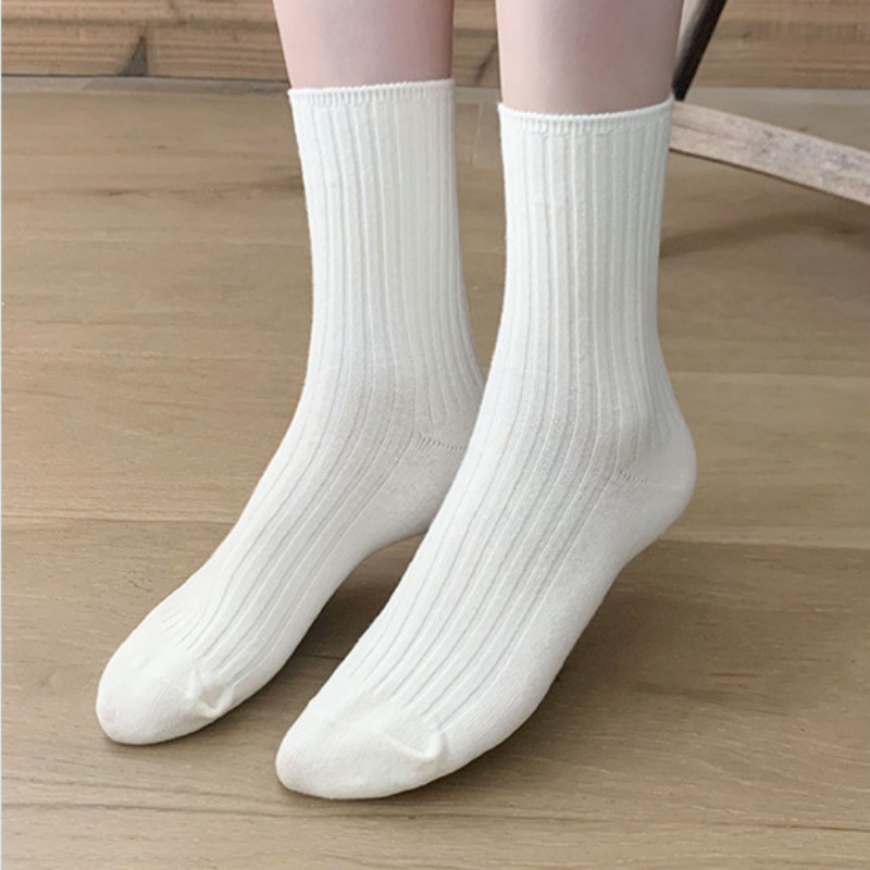 Đôi vớ FHYL cổ cao màu đen/ trắng/ kem thời trang mùa hè đơn giản dành cho nữ