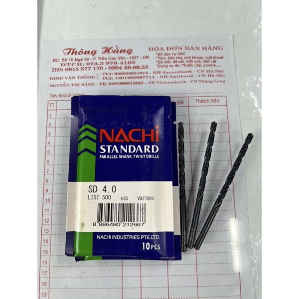 Khoan thép Nachi  List 500 từ phi 3,1mm-4mm
