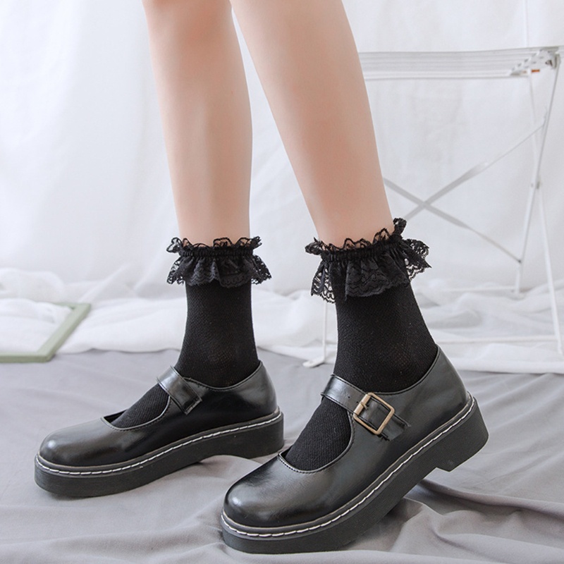 Tất cotton phối ren lưới phong cách lolita nhật bản dễ thương cho nữ
