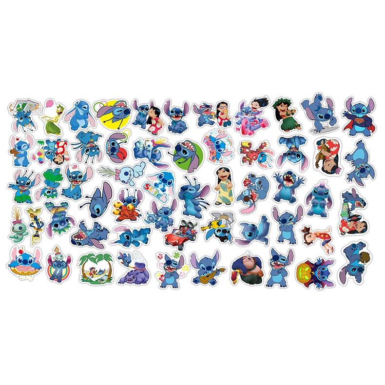 Set 20 sticker hình dán hoạt hình Esla, Stitch, gấu Pooh, Coolomi chống nước sổ tay mũ bảo hiểm, xe máy, bình nước, vali