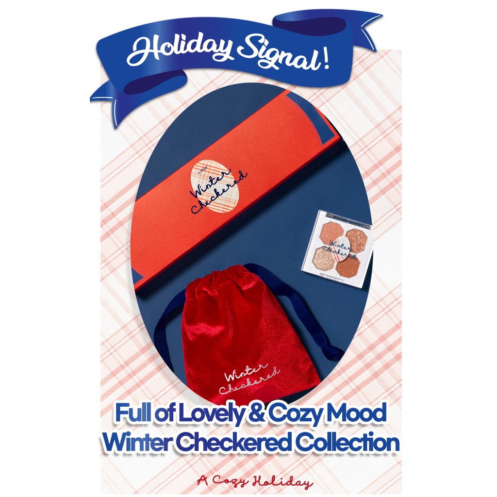 Phấn mắt ETUDE 4 ô màu Winter Checkered Special Pouch Kit (1.2g*4ea + 1 túi nhung đỏ)