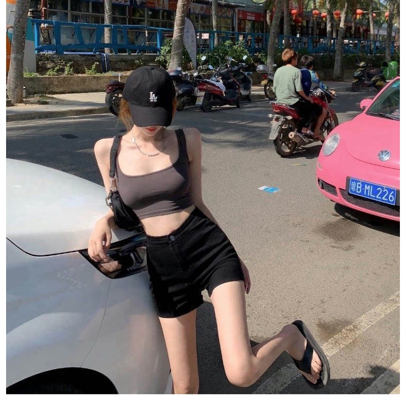 Quần short denim COZOKC lưng cao dáng ôm dễ phối đồ hợp thời trang