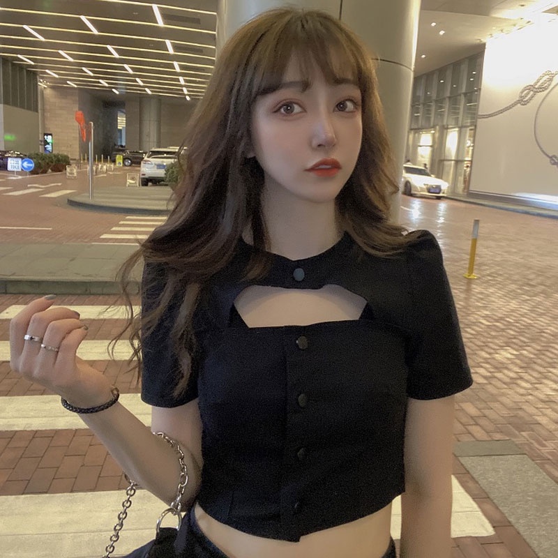 Áo croptop SUXI ngắn tay eo cao thời trang mùa hè dành cho nữ