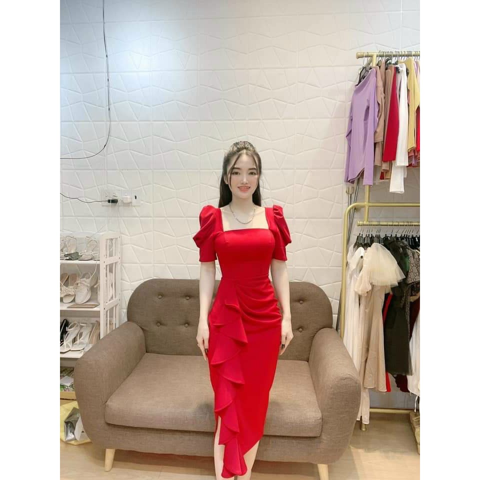 Đầm Body tay phồng bèo hồng