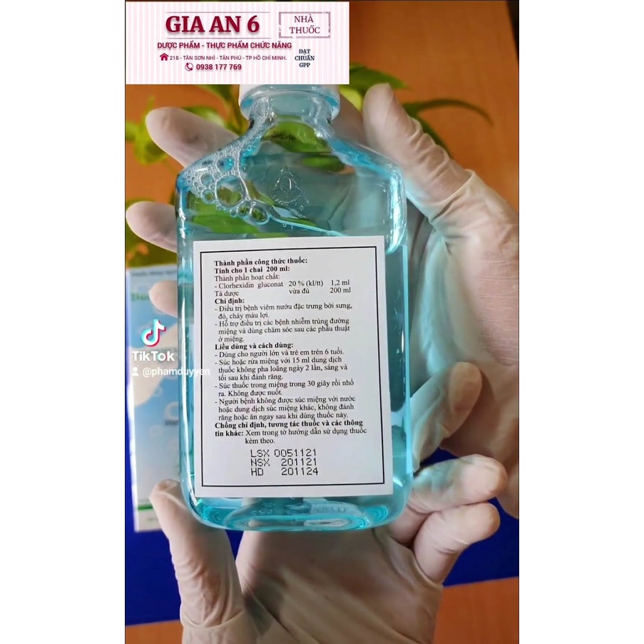 Nước súc miệng sát khuẩn răng, miệng: sâu răng, đau nhức, viêm họng, đau họng, amidan Clohexidine