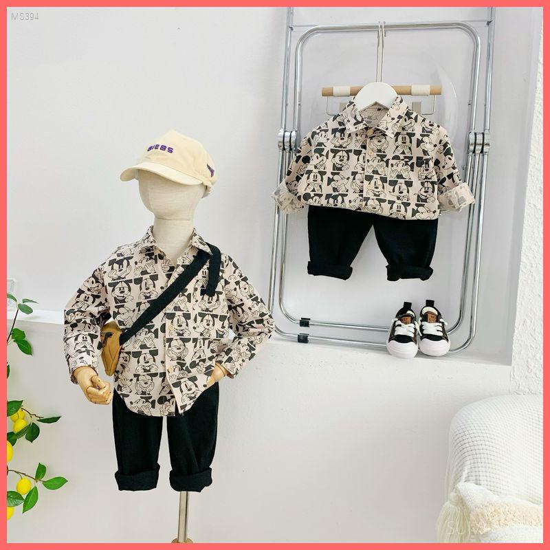 Set sơ mi dài tay cho bé trai - Thời trang trẻ em Sumin Kids - Hoạ tiết mickey đáng yêu
