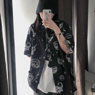 Hot Áo sơ mi lụa nam nữ form rộng tay lở in hoạ tiết cực chất, chất lụa mềm mịn, thoáng mát, áo sơ mi đôi cặp nhóm ་ đẹp
