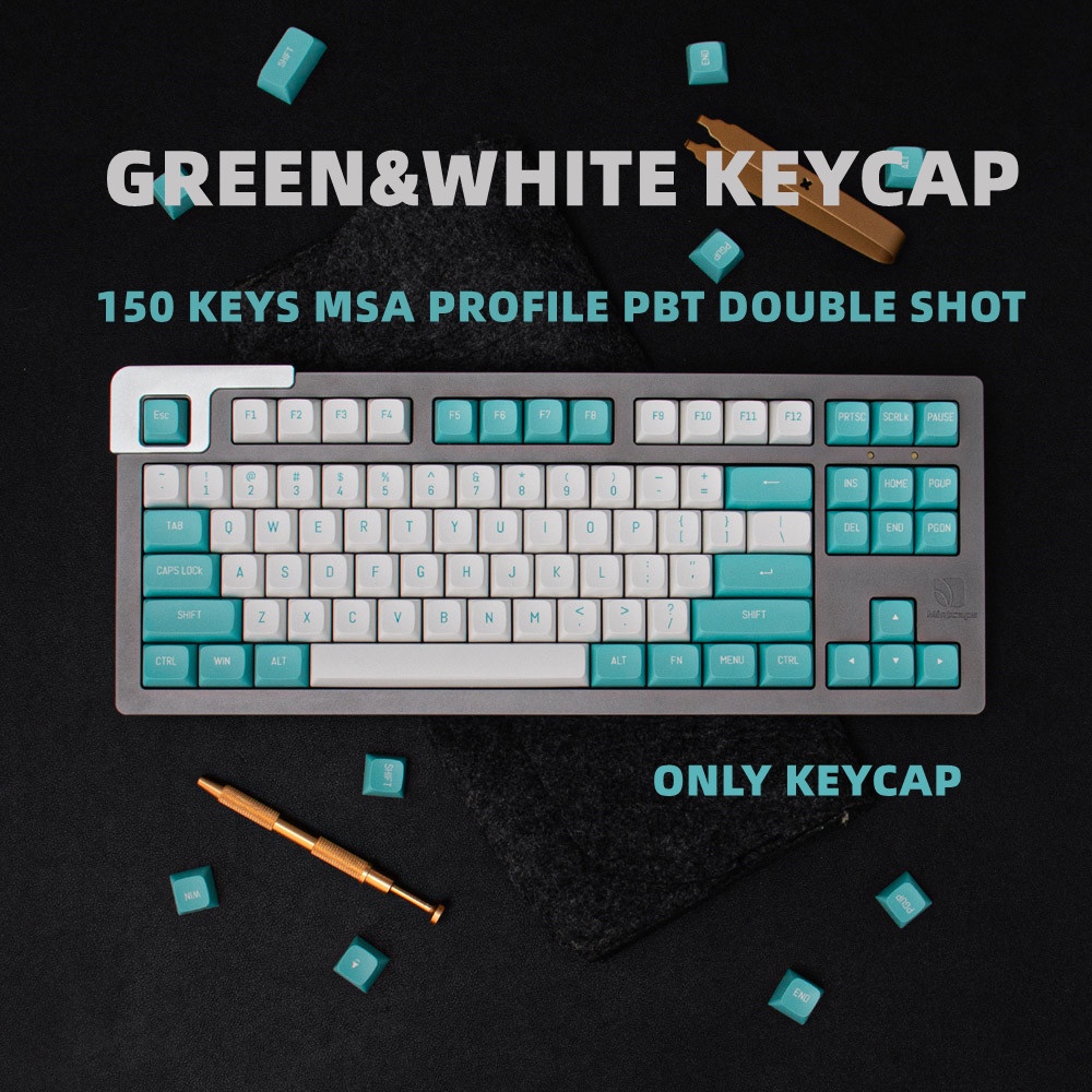 BỘ KEYCAP MDA PBT 150 PHÍM MÀU Xanh MINT, IN DOUBLE SHOT,FONT HỖ TRỢ NHIỀU LAYOUT