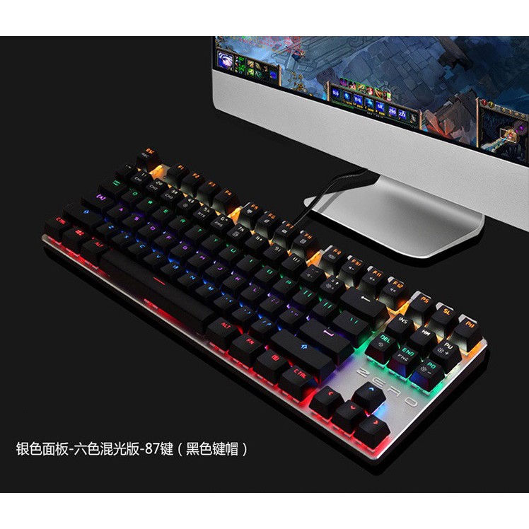 🔜 Bàn Phím Cơ Zero E-Sports Gaming Gear Led Rainbow TKL 87 phím Blue SW ( ĐEN )