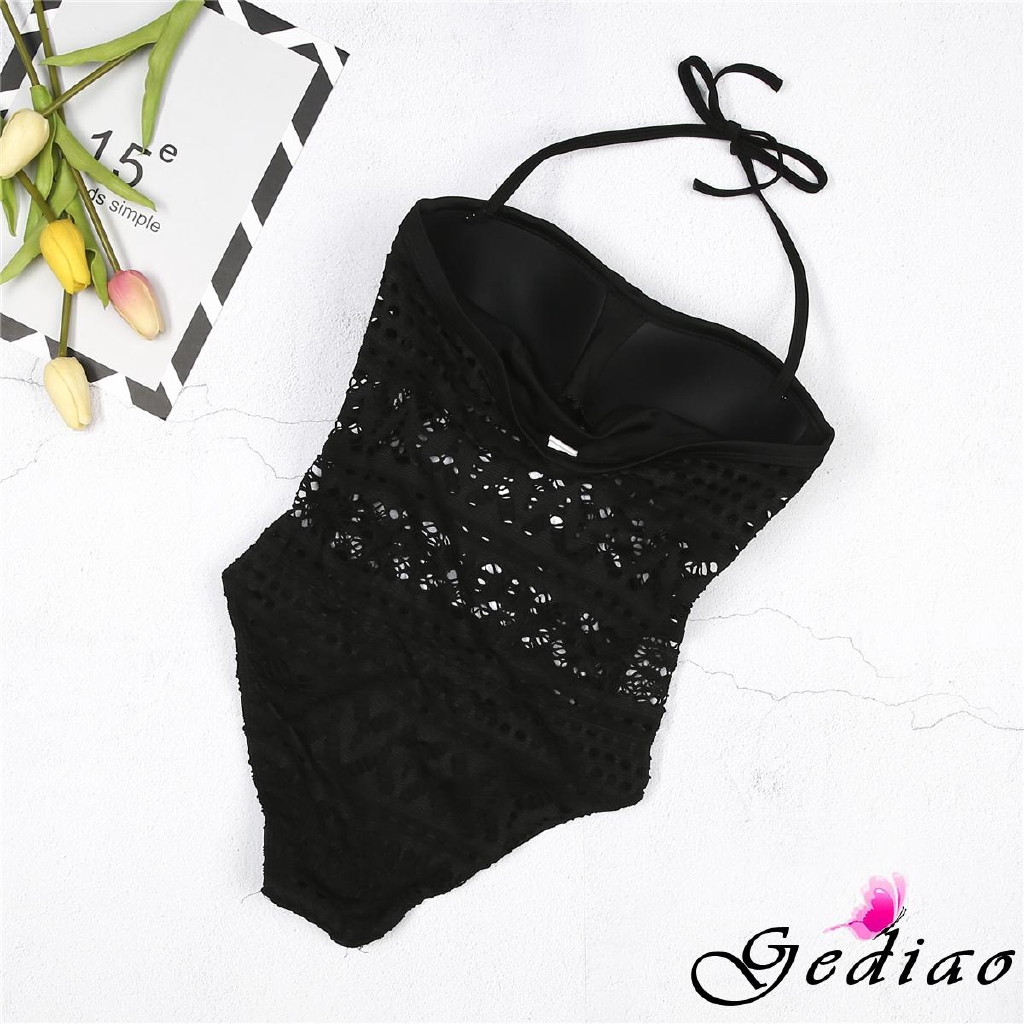 Bộ bikini liền thân có mút nâng cổ treo phối lưới quyến rũ cho nữ | BigBuy360 - bigbuy360.vn