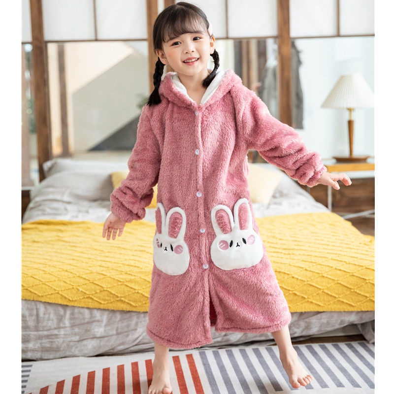 Hàng Mới Về Mới Áo Choàng Ngủ Dáng Dài Lót Lông Cừu San Hô Dày Dặn Thời Trang Thu Đông Cho Bé 21 Tuổi
