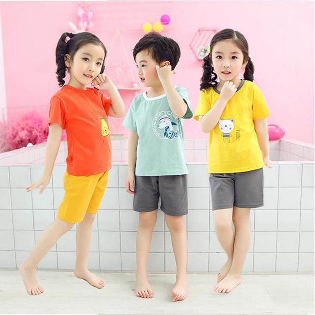 Bộ quần áo cho bé trai đồ bộ thun bé gái mùa hè áo cotton quần đùi thun trẻ em Quảng Châu túi zip