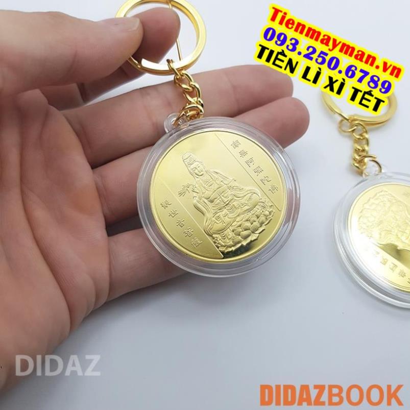 Móc Treo Chìa Khóa xe máy, ô tô, xe hơi Đồng Xu Quan Thế Âm Bồ Tát, cầu bình an, quà tặng ý nghĩa