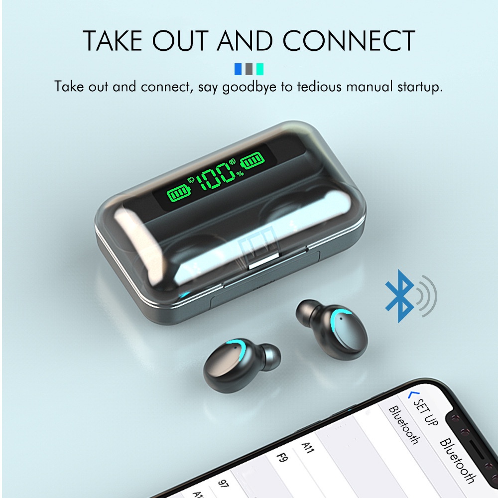 Tai nghe không dây F9 5C Bluetooth 5.0 chống ồn Tai nghe thể thao chống thấm nước Tai nghe cảm ứng trong tai cho tất cả điện thoại thông minh