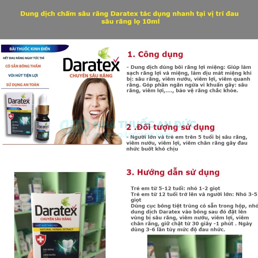 Chấm đau sâu răng DARATEX chiết xuất thảo dược - Làm dịu mát khi bị sâu răng, viêm nướu, viêm lợi - Nhà thuốc An Đức