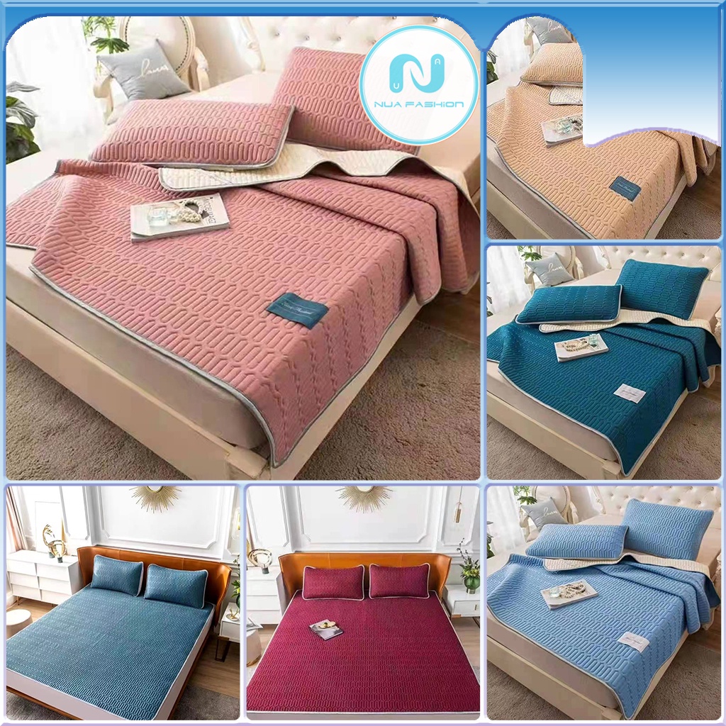 Chiếu điều hòa tencel latex NUA Fashion Bedding ga điều hòa cao su non kèm 2 vỏ gối hoạ tiết màu trơn m6/m8