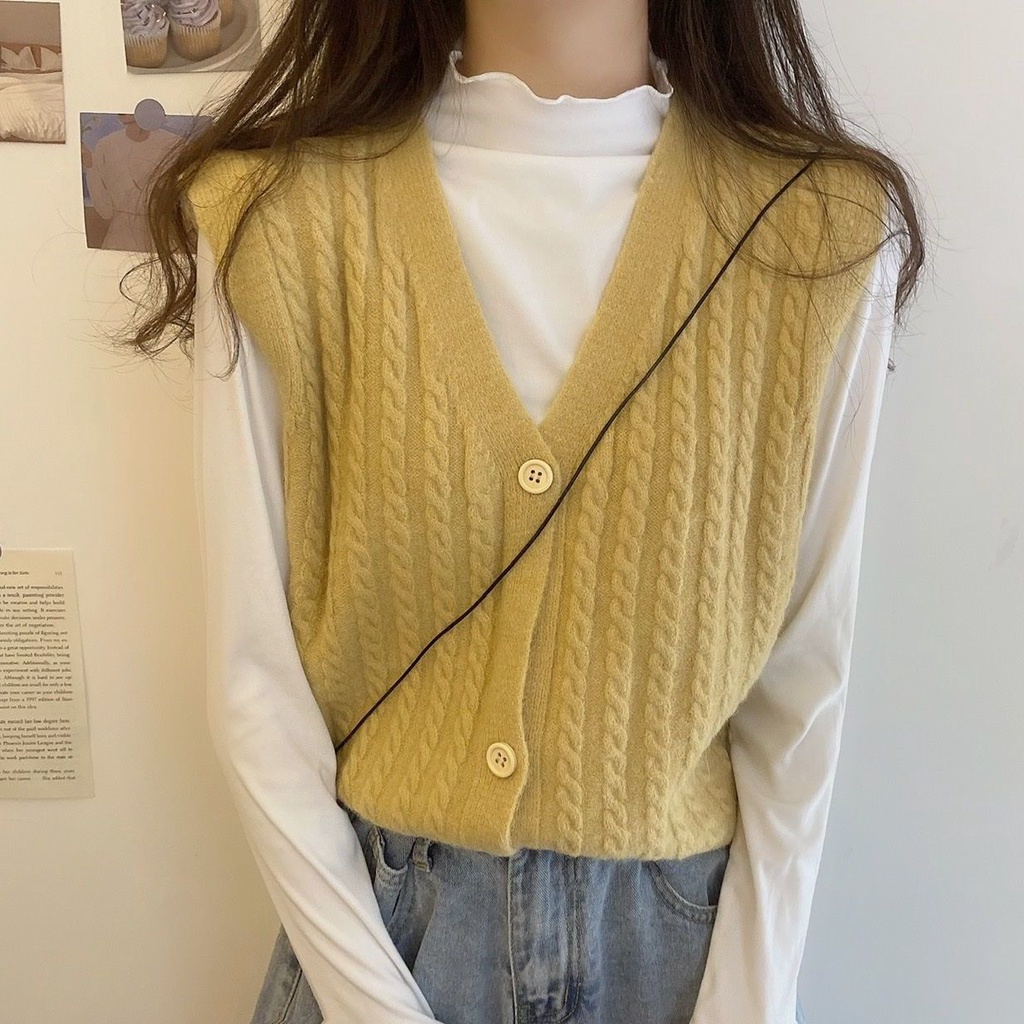 Áo Gile Len Nữ Hàn Quốc, Áo Len Nữ Cardigan Dệt Kim Cổ Chữ V Trẻ Trung Phong Cách Hàn Quốc Dành Cho Nữ | BigBuy360 - bigbuy360.vn