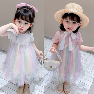 Đầm Công Chúa Phối Màu Cầu Vồng Xinh Xắn Cho Bé Gái