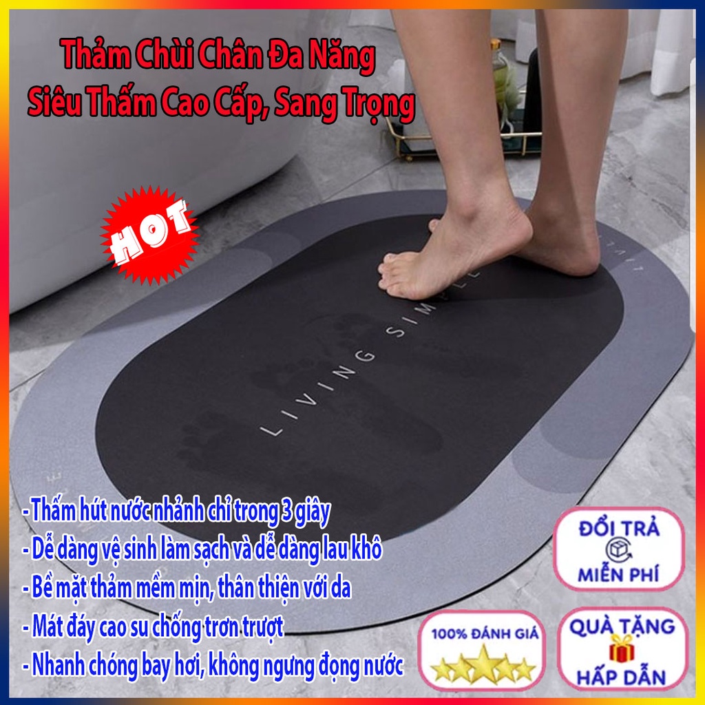 ⚡Free Ship⚡Thảm Lau Chân Siêu Hút Nước, Thảm Chùi Chân Living Simple Đa Năng Chất Liệu Chống Trơn Trượt