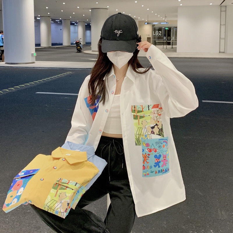 Áo Sơ Mi Tay Dài In Họa Tiết Tranh Sơn Dầu graffiti Thời Trang Mùa Hè Dành Cho Nữ