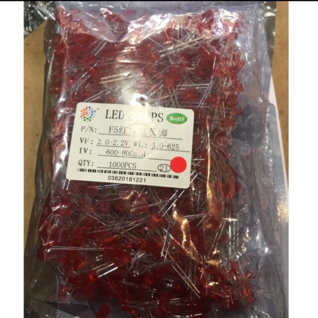 Led đơn 5mm chân dài 27mm màu đỏ, màu xanh, màu vàng (gói 1000 con)