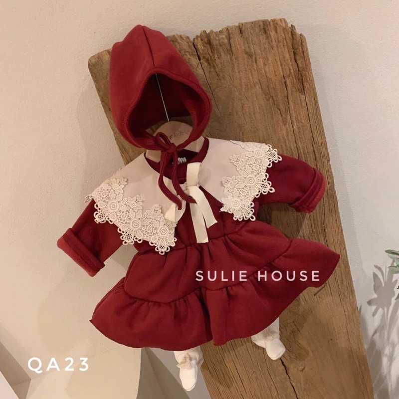 Bộ váy kèm mũ nỉ lót bông - QA23