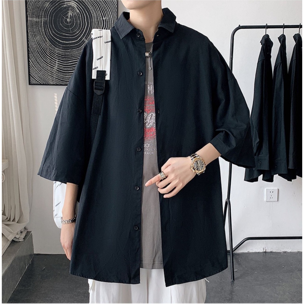 Áo sơ mi nam tay ngắn from rộng unisex nam nữ , sơ mi nam nữ vải voan lụa mịn mát free size 40kg - 70kg