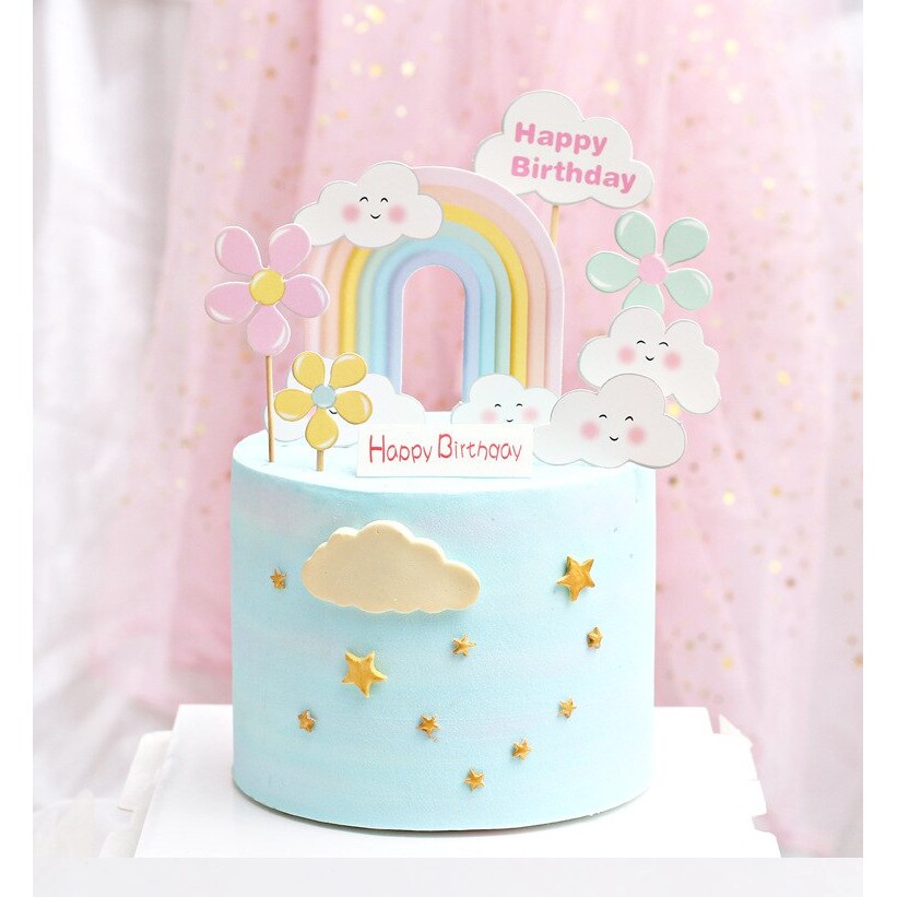 Set 8 Thẻ Giấy Trang Trí Bánh Kem Họa Tiết Hoạt Hình Dễ Thương