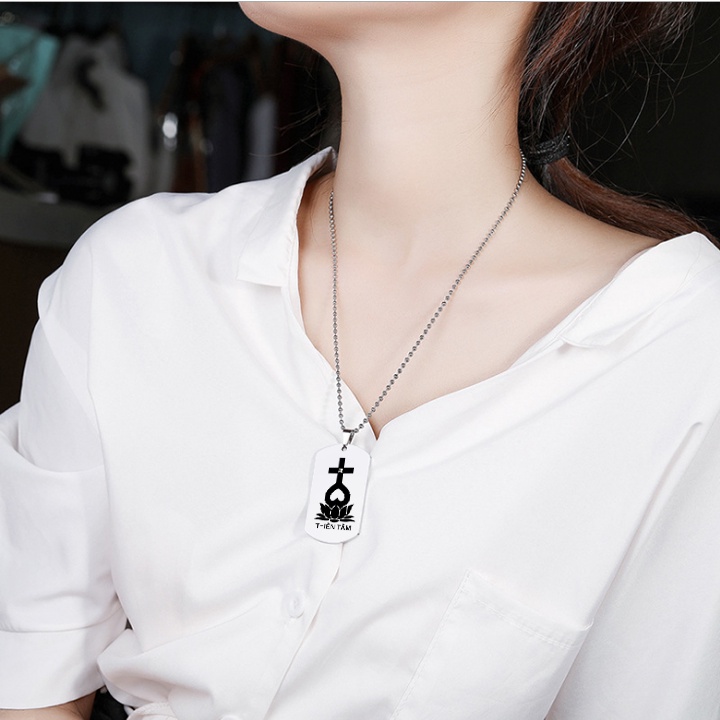 Dây chuyền inox thẻ bài khắc dấu thiên tâm - Đem lại bình an, may mắn cho người đeo