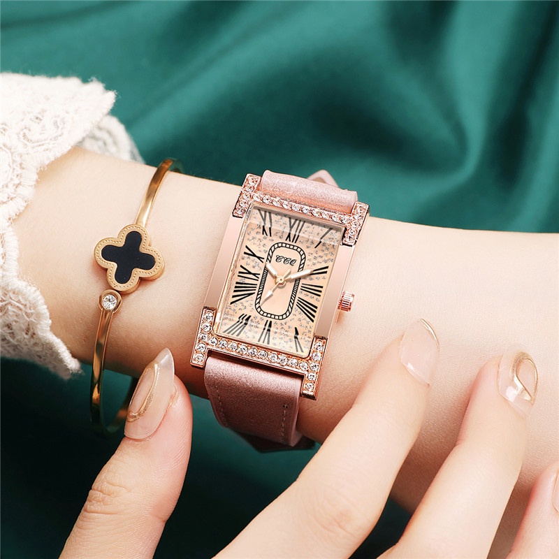 Đồng Hồ Mặt Chữ Nhật Dây Da Thời Trang Cho Nữ