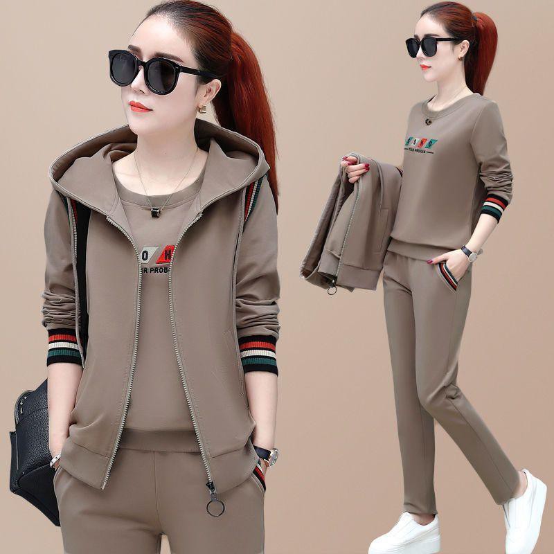 Áo vest nữ ba mảnh mùa thu 2020 phiên bản mới của Hàn Quốc len dài tay cộng với bộ đồ thể thao cỡ bình thường ph