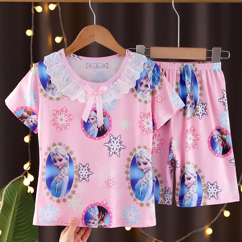 Bộ Đồ Ngủ Mặc Nhà Tay Ngắn Vải Mỏng Thiết Kế Dễ Thương Cho Bé Gái