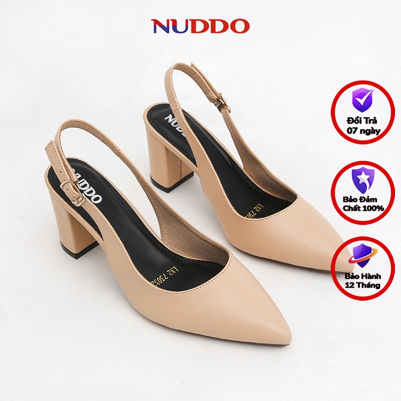 Giày cao gót nữ 7 phân mũi nhọn gót vuông dáng slingback bít mũi đẹp thời trang công sở da mềm fom dáng chuẩn