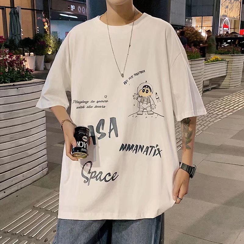 Áo Thun Nam Oversize In Hình Phi Hành Gia Phong Cách Hong Kong Thời Trang Mùa Hè Thoải Mái Cỡ M-8XL