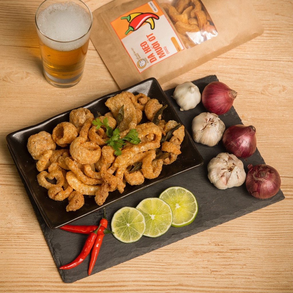 Da heo chiên giòn muối ớt BA BỘT đồ ăn vặt luôn mới, thơm ngon đậm vị, không hôi dầu 50g