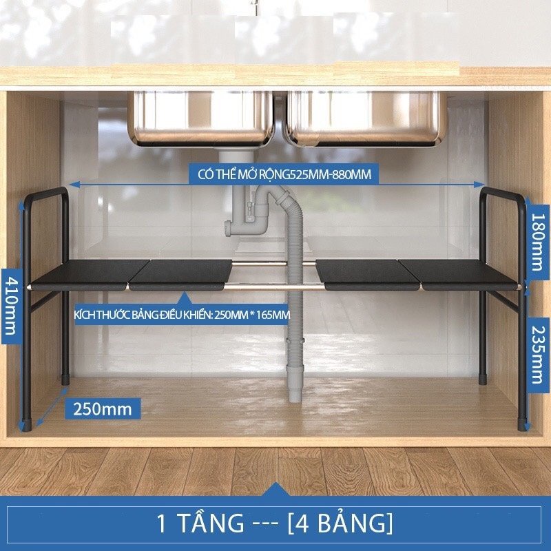 Kệ gầm bồn rửa, bếp PiHouse chất liệu thép không gỉ, sơn tĩnh điện bền bỉ vững chắc