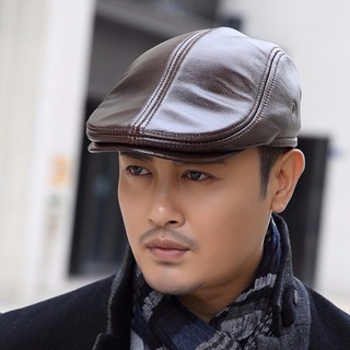 #Vận chuyển Nhanh❆☎☊Mũ Beret Da Thật Giữ Ấm Mùa Thu Đông Cho Đàn Ông Trung Niên