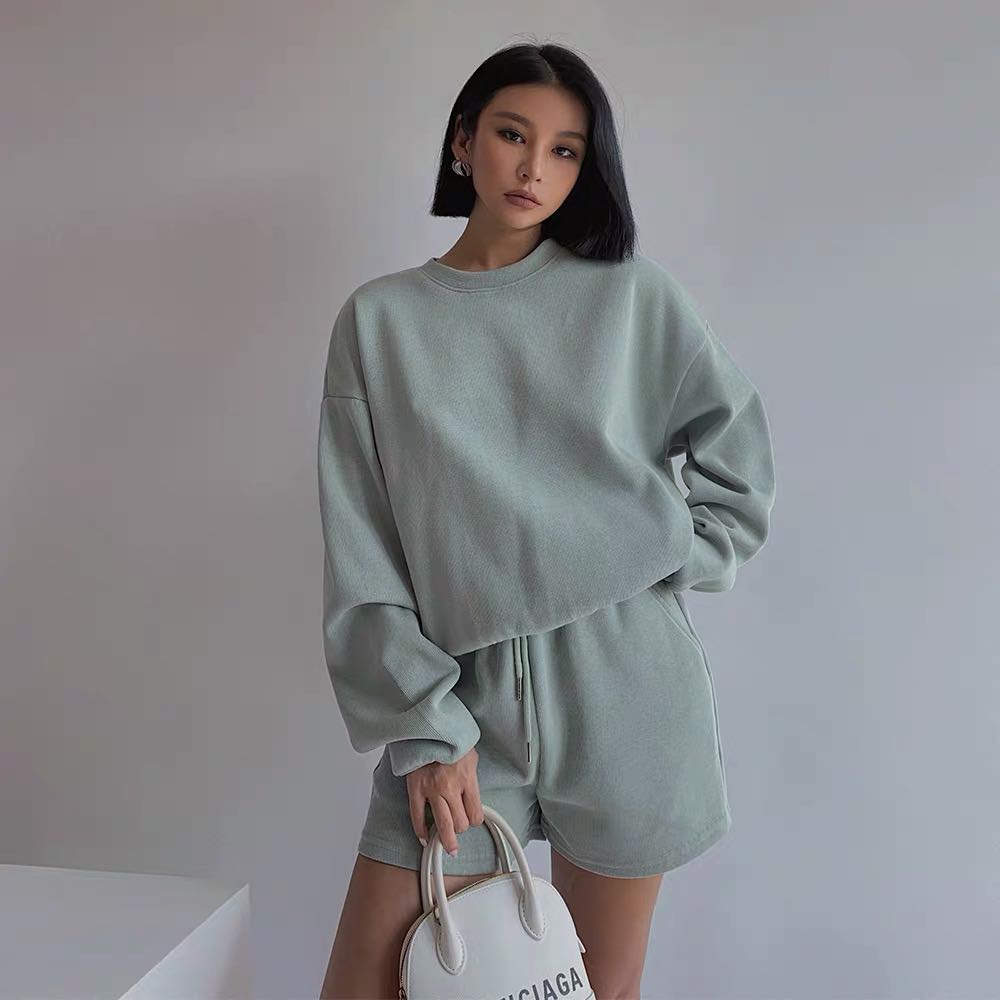 [KÈM VIDEO] Bộ Quần Áo Nữ Cổ Tròn Dài Tay Nỉ Tàu Cao Cấp Trơn Basic Thời Trang Sugal QA NU 016