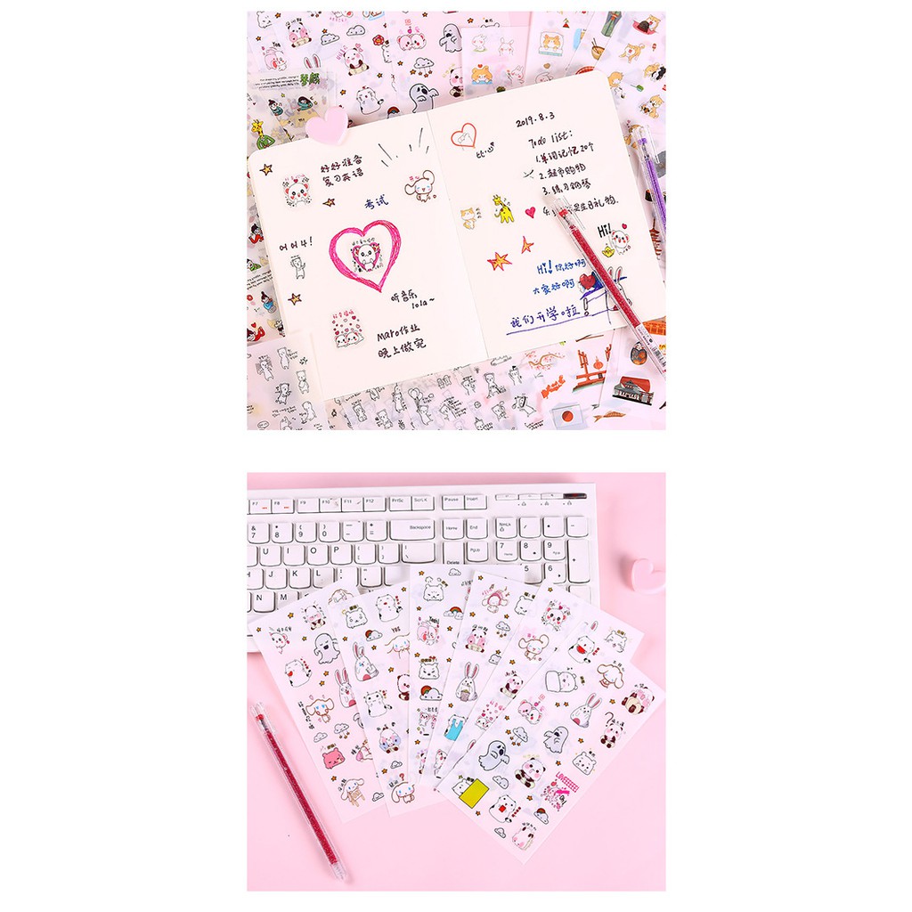 Bộ 6 tờ sticker dán nhiều màu hoạt hình