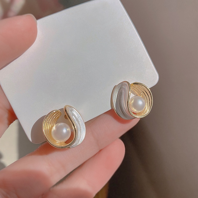 Bông Tai Hình Tròn Đính Ngọc Trai Giả Phong Cách Pháp Thời Trang Đơn Giản Thời Trang Cho Nữ