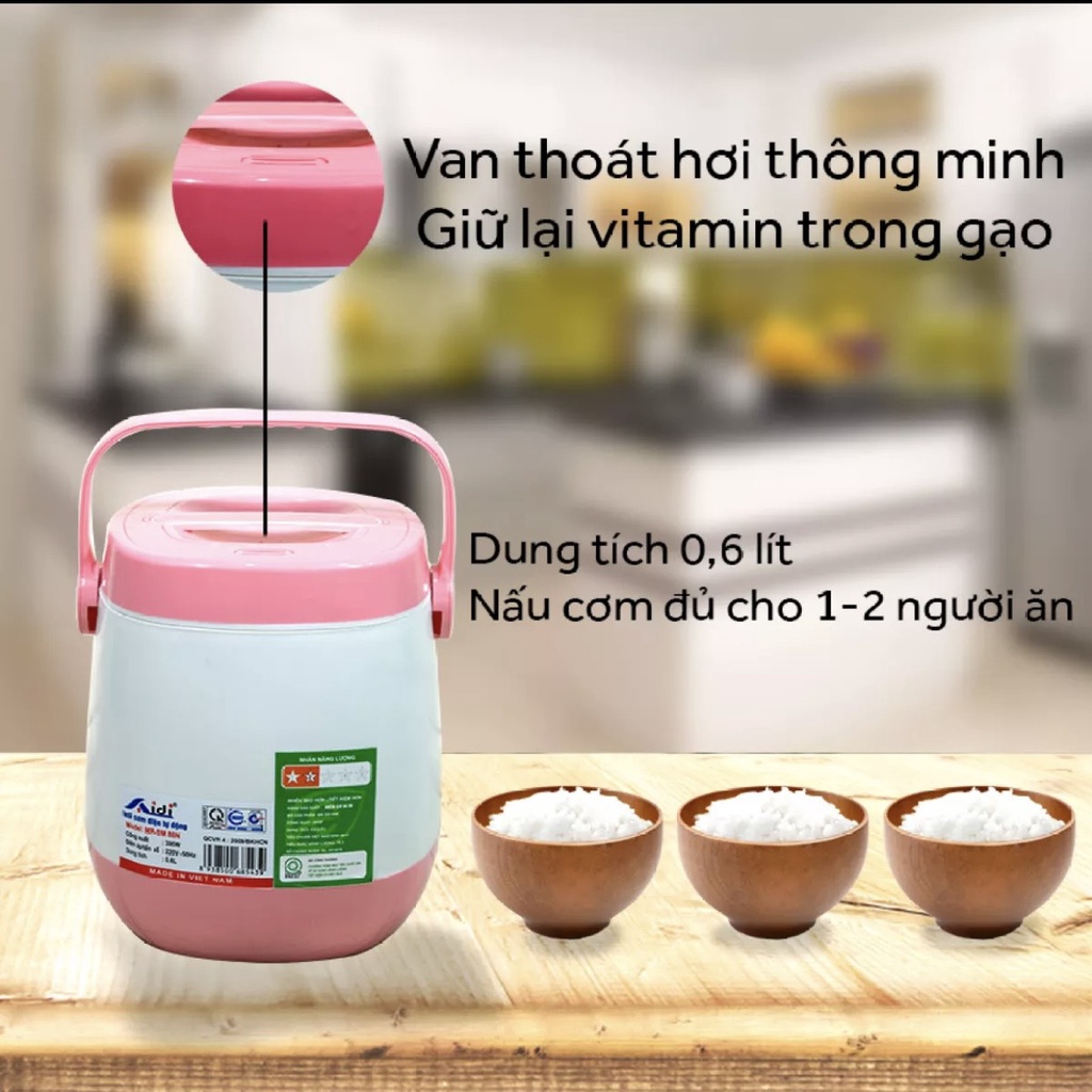 [Giá Hủy Diệt] (HÀNG CHÍNH HÃNG ) NỒI CƠM ĐIỆN AIDI MINI RICE CÔOKER (0.6L)-ảnh thật