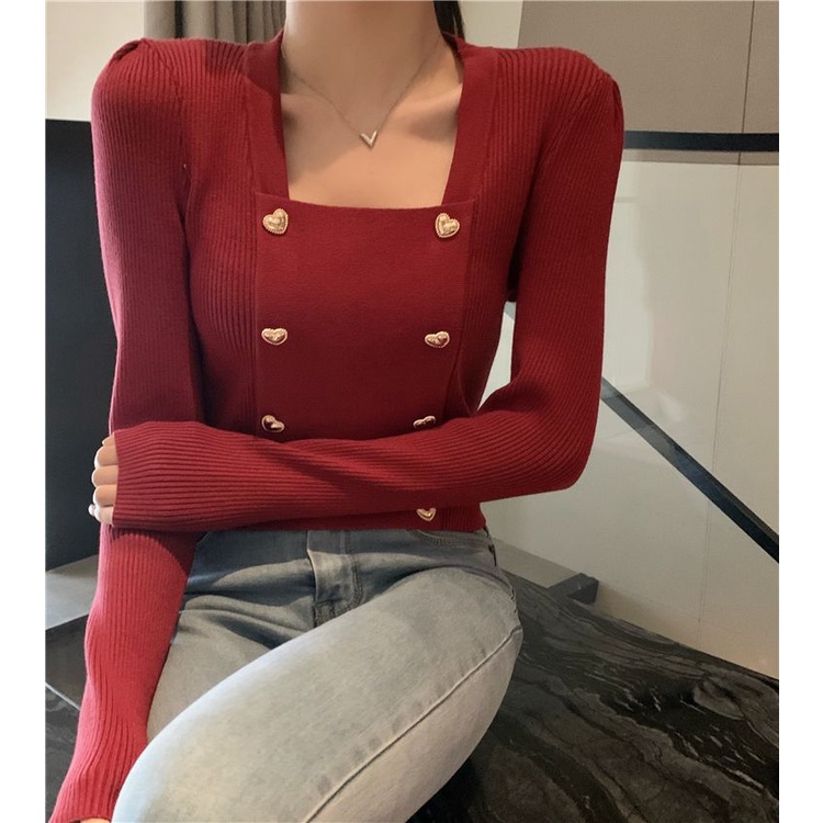 Áo Sweater Cổ Vuông Tay Dài Dáng Ôm Phong Cách Hàn Quốc Thời Trang Thu Đông Hàng Mới 2022 Dành Cho Bạn Nữ