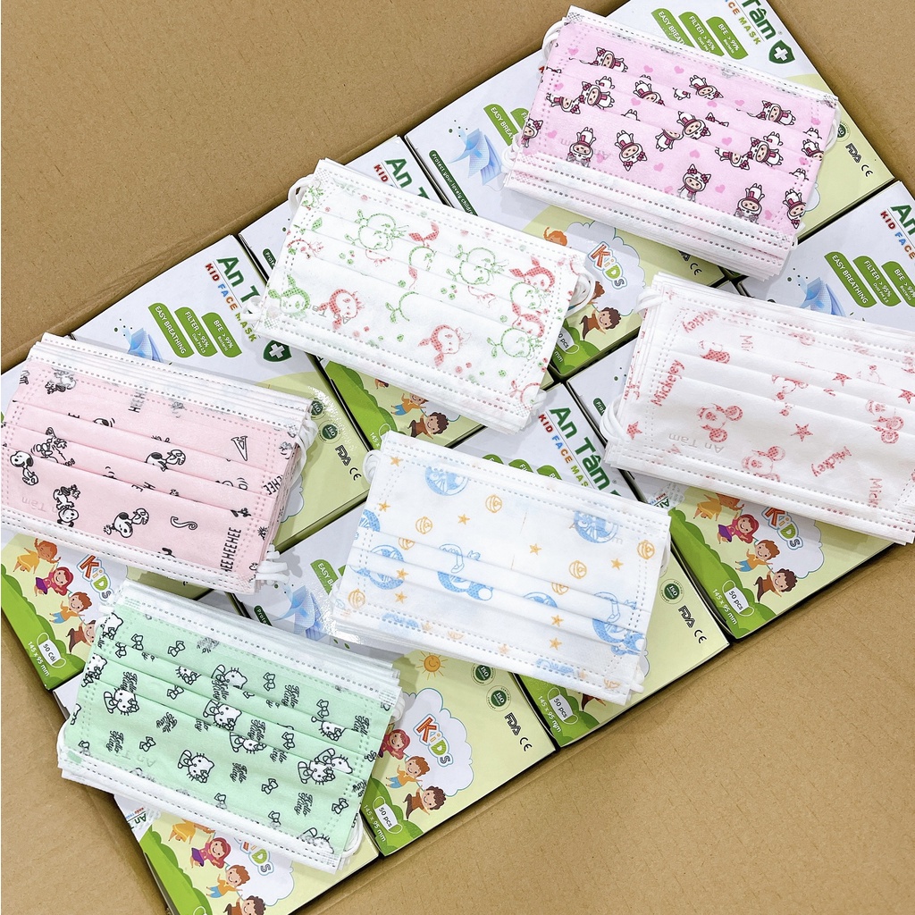 Khẩu trang y tế cho bé  in HỌA TIẾT 3 lớp Giấy Kháng Khuẩn & Vải Không Dệt - Chính Hãng AN TÂM - Hộp 50 cái | BigBuy360 - bigbuy360.vn
