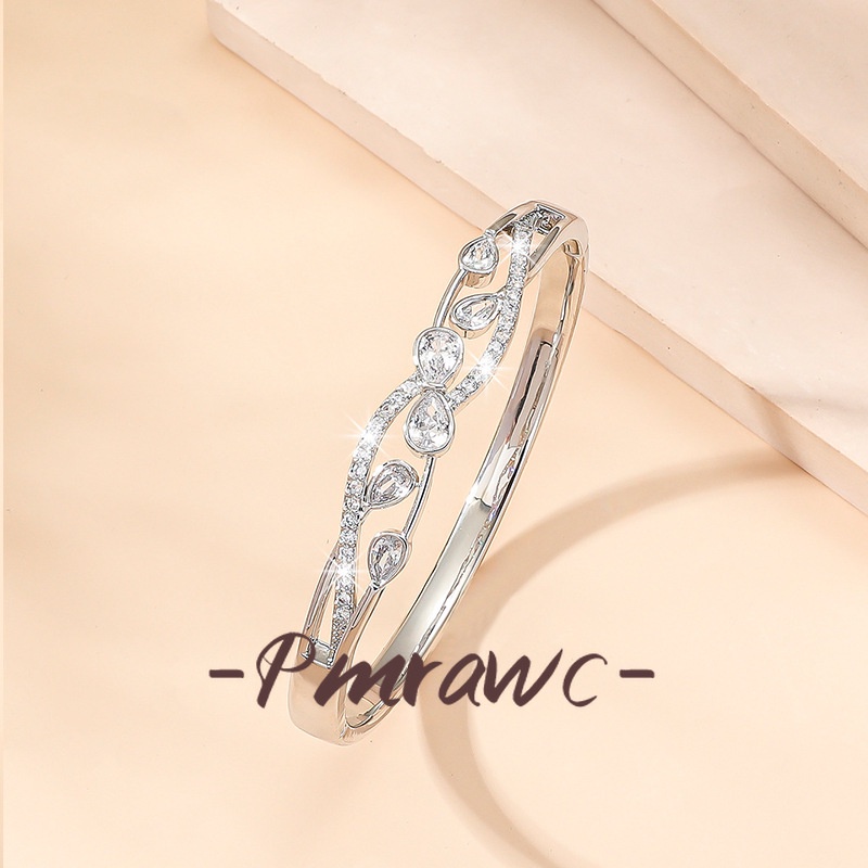 Pmrawc | Vòng Đeo Tay Bạch Kim 18K Dạng Giọt Nước Dát Lá Thời Trang Sáng Tạo Chống Nước Chống Dị Ứng FMS24