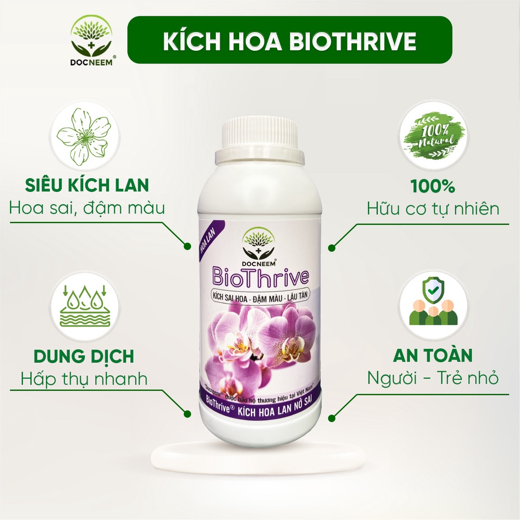 Phân bón kích hoa Biothrive 500ml, sai hoa, đậm màu, lâu tàn, chuyên dùng để kích hoa lan, cây cảnh, chính hãng DOCNEEM