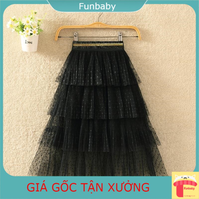 Chân váy ren 4 tầng bé gái 5-10 tuổi họa tiết lấp lánh